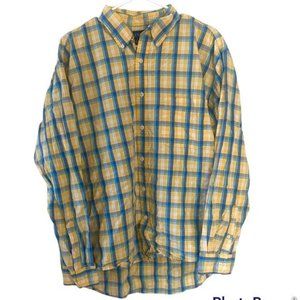 J Crew Cotton Blue Yellow Plaid‎ Long Sleeve Button Down Men’s Large